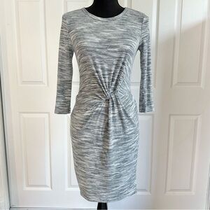 Lush Black White and Gray Stretch Ribbed Gather Waist Dress